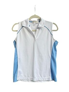 TEHAMA White Polo with Light Blue Side Panels Size S